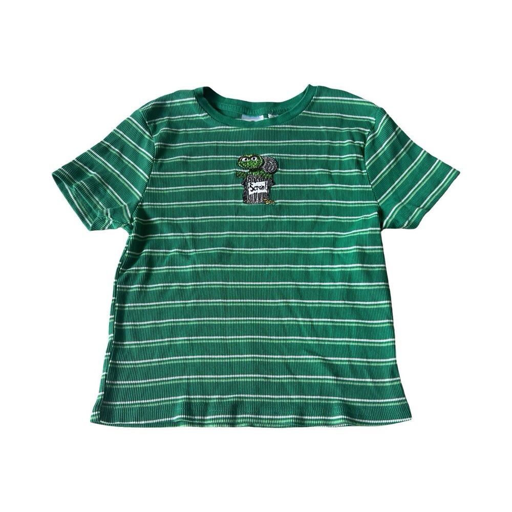 Sesame Street Green & White Striped Short Sleeve Tee